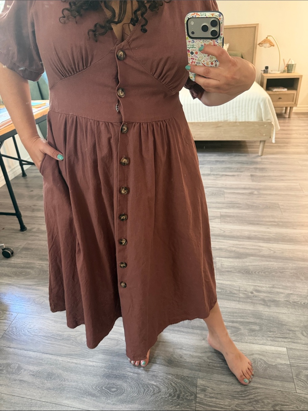 City Chic Wine Button-Front V-Neck Midi Dress - Picture 5 of 10